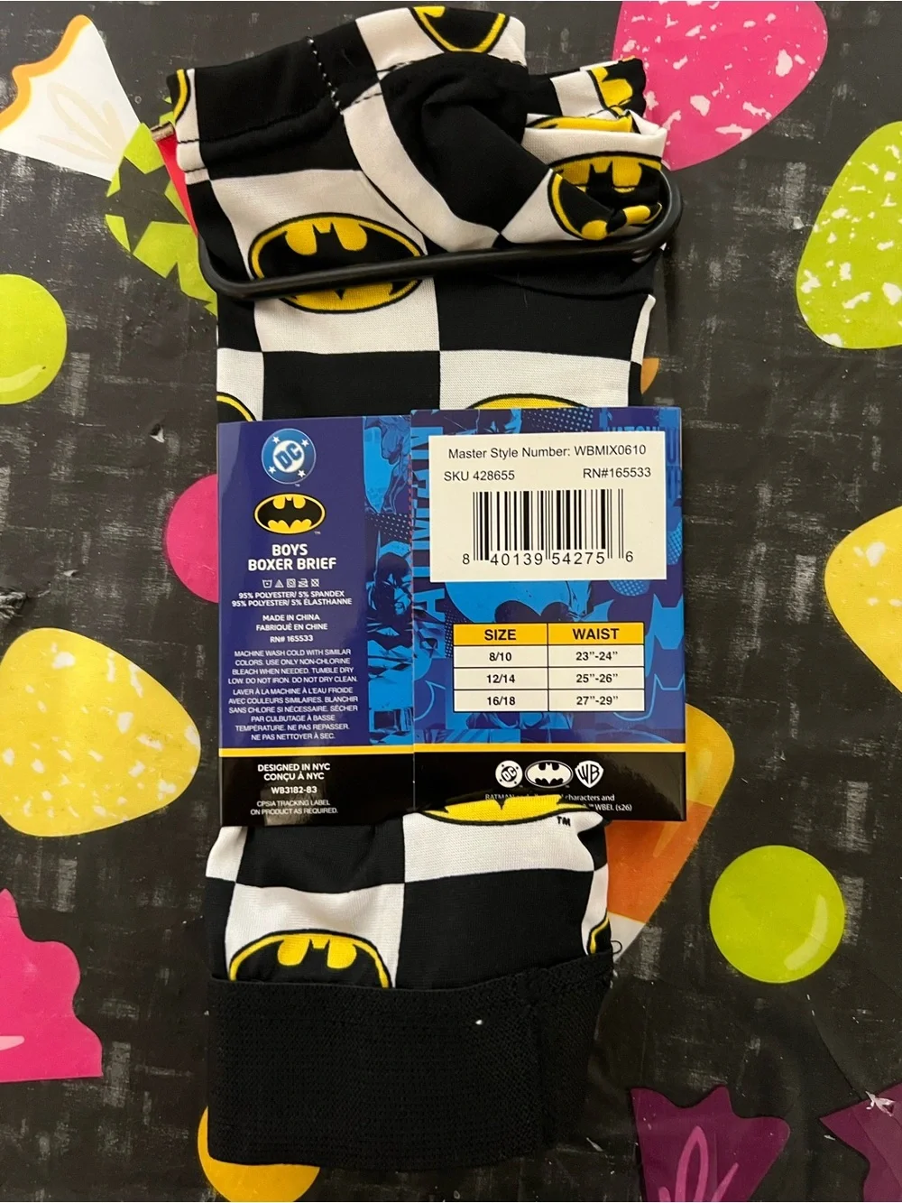 Batman Boys Black & White Checkerboard 1 Boxer Briefs with Yellow Bat Logo
